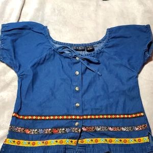 Vintage denim button down peasant blouse